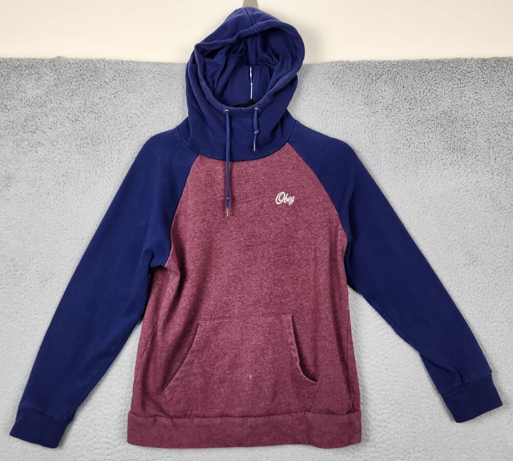OBEY Hoodie Mens Small Red Pullover Fleece Hooded Sweatshirt Activewear Comfy
